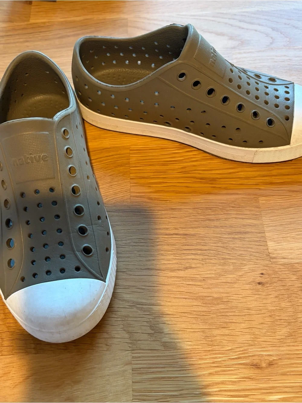 Native Kids Jefferson Slip-On Water Shoes in Olive Green with White Toe